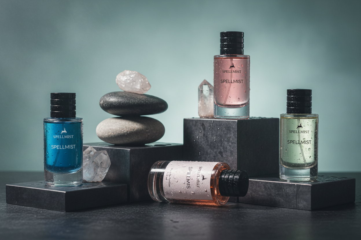 Multiple Spellmist bottles with different colors